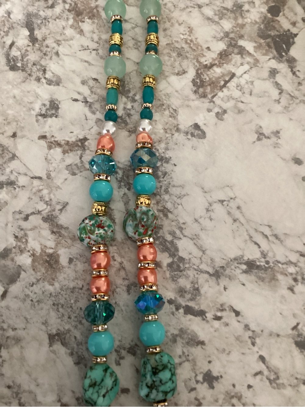 Artisan long beaded necklace with a banded agate orange pendant - Picture 10 of 12